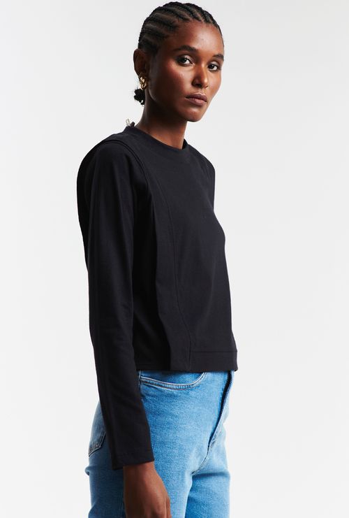 T-shirt Manga Longa com Detalhe Razgard Preto