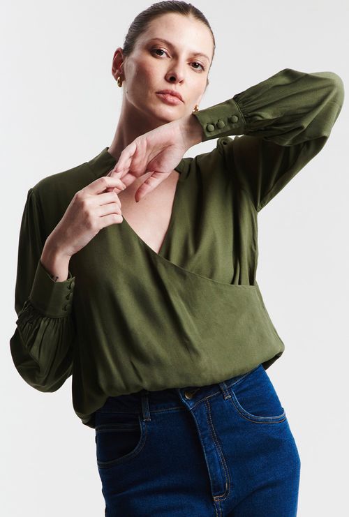 Blusa Manga Longa Transpassada Visby Militar