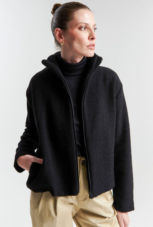 Jaqueta Chipre com zíper em Boucle Preto