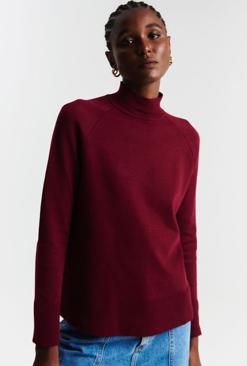 Blusa em Tricot Matera Gola Alta Vinho