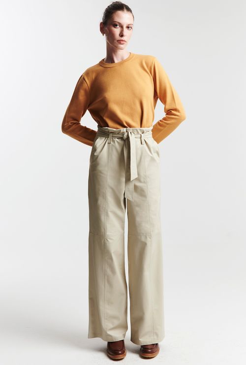 Calça Couro Pantalona Lindi Off White
