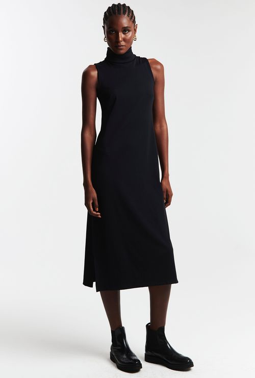 Vestido Longo Sem Manga Gola Alta Moreton Preto