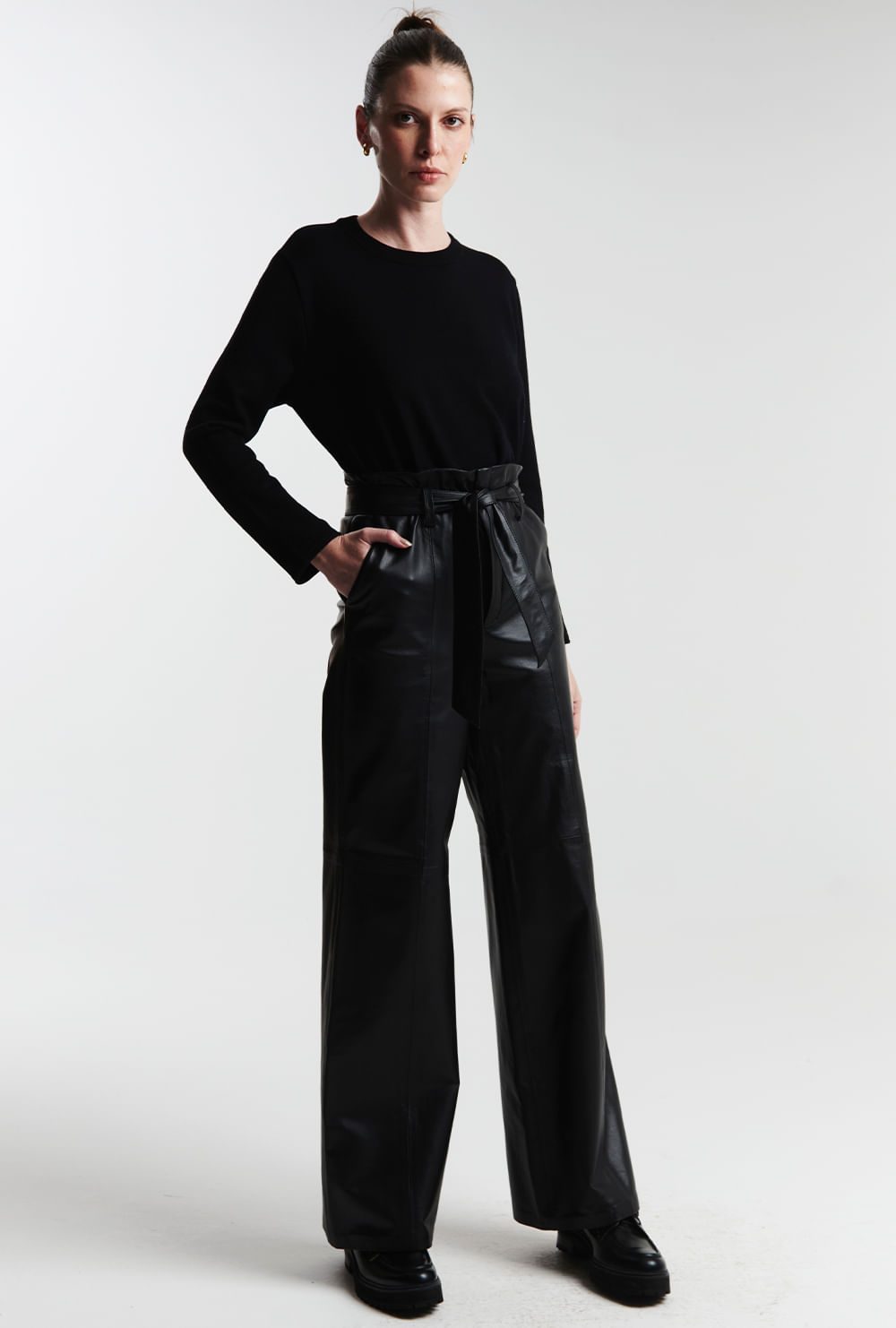 Calça Couro Pantalona Lindi Preto MyBasic