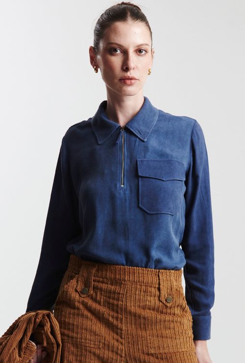 Blusa Manga Longa com Zíper Plovdiv Marinho