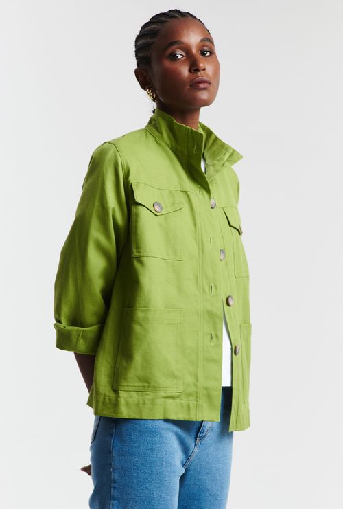 Jaqueta Cabanas Gola Alta em Algodão e Modal Verde