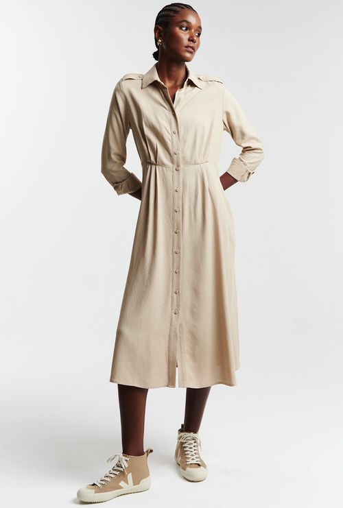 Vestido Midi com Martingale Asgard Caqui