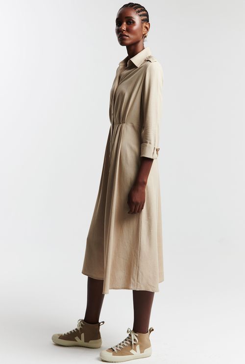 Vestido Midi com Martingale Asgard Caqui