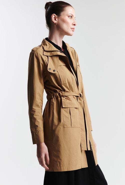 Trench Coat Midi com Bolsos Anamur Caramelo