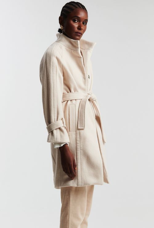 Casaco Mojave Longo Gola Alta Em Lã Off White
