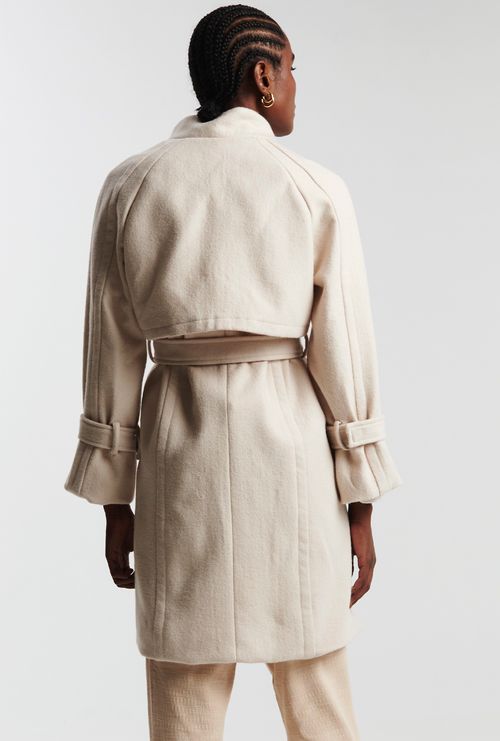 Casaco Mojave Longo Gola Alta Em Lã Off White