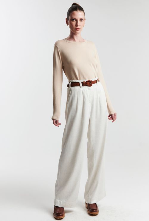 Blusa em Tricot Lausanne Manga Longa Bege