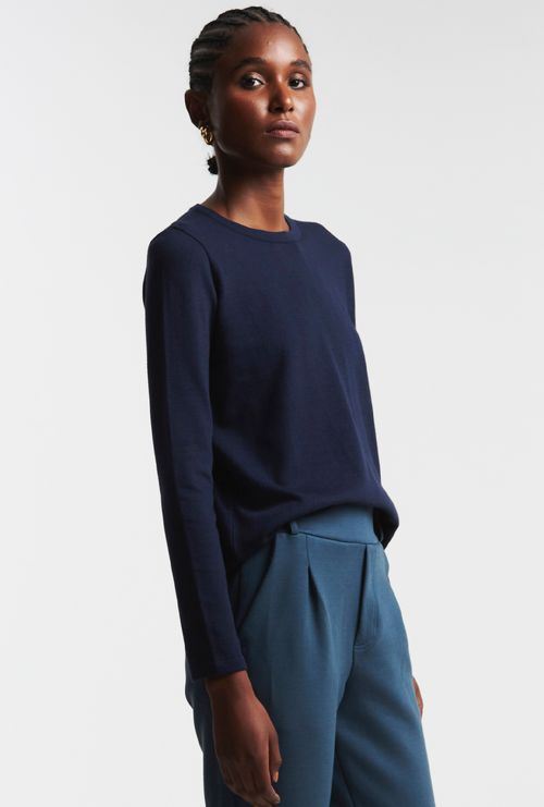 Blusa em Tricot Lausanne Manga Longa Azul Marinho