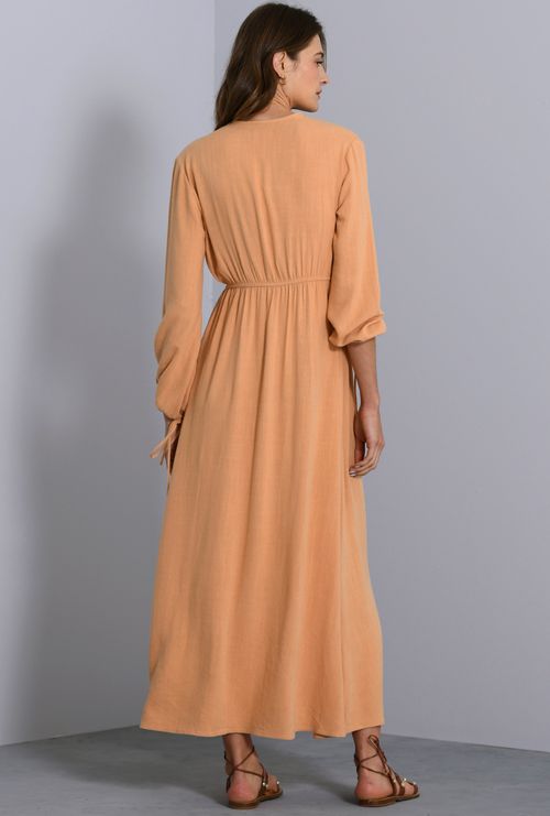 Vestido camrose manga bufante bege