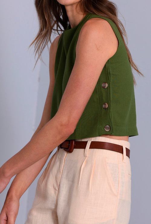 Regata Anne Island Botões Laterais Viscose Verde Militar
