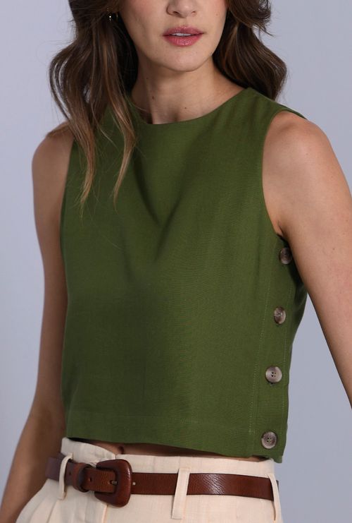 Regata Anne Island Botões Laterais Viscose Verde Militar