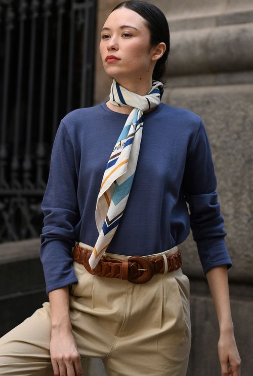 Blusa lausanne tricot manga longa azul ceu