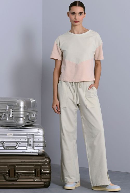 Blusa Abakan Moletinho Bicolor Decote Careca Verde Claro + Rosa Claro