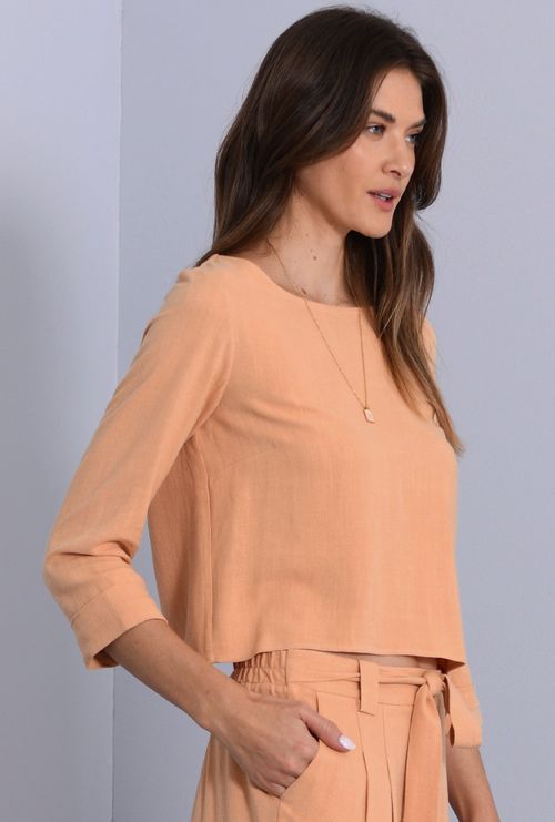 Blusa Olândia Transpasse Costas Viscose Estonada Bege