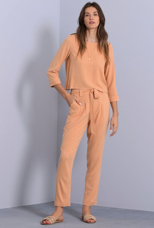Calça tobago bolso faca viscose estonada bege