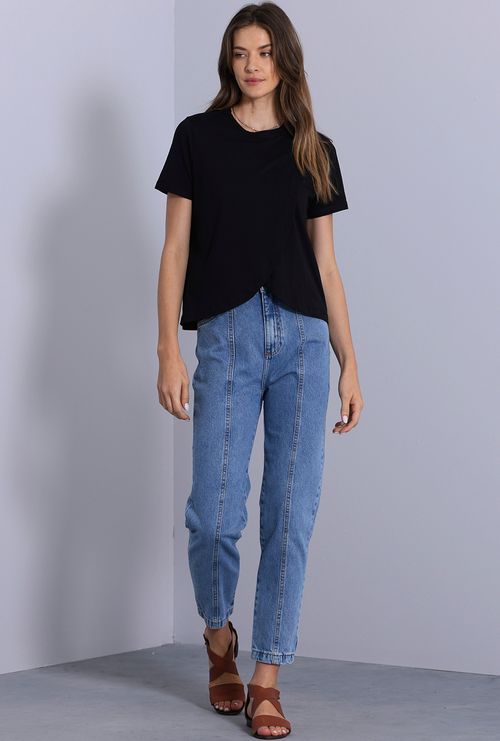 T-Shirt Serik em Algodão com Abertura Preto