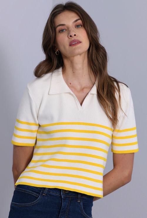 Blusa Anglesey Tricot Viscose Listras Amarelo