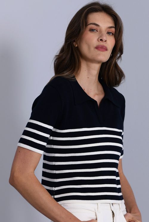 Blusa Anglesey Tricot Viscose Listras Off White