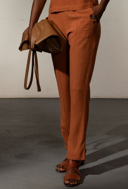 Calça Anacoco Cós Elástico Marrom