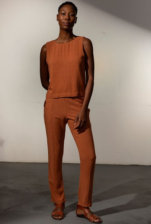 Calça Anacoco Cós Elástico Marrom