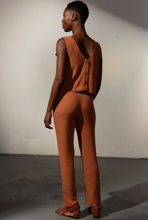 Calça Anacoco Cós Elástico Marrom