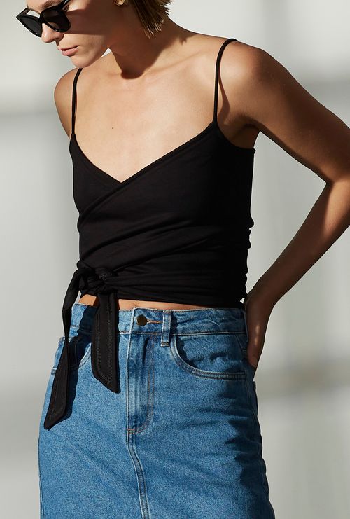 Top Abrolhos Amarração Malha Estruturada Viscose Preto