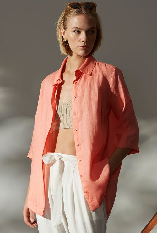Camisa Spargi 100% Cambraia Linho Laranja Claro