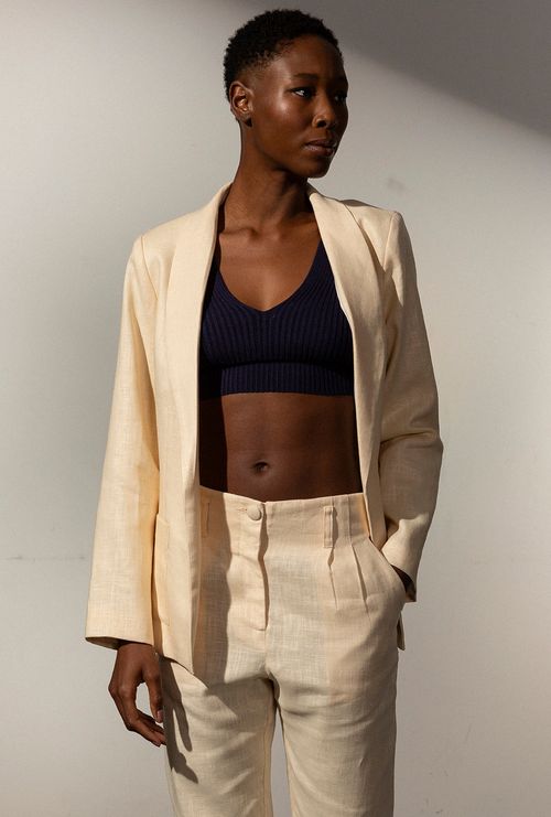 Blazer Aguiera Gola Smoking Vanila