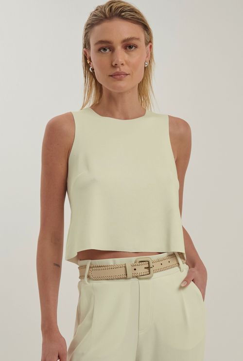 Regata samar cropped malha estruturada viscose vanila