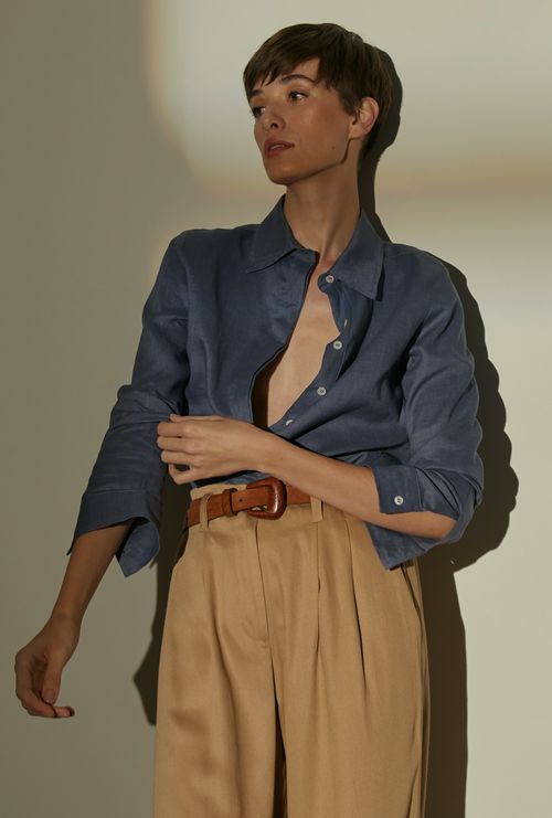 Camisa Lapônia 100% linho azul