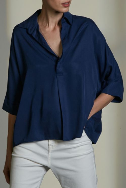 Camisa Tenerife Lyocell Ampla Marinho