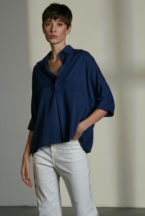Camisa Tenerife Lyocell Ampla Marinho
