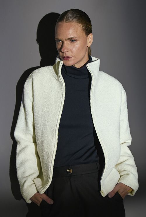 Jaqueta Chipre com zíper em Boucle Off White