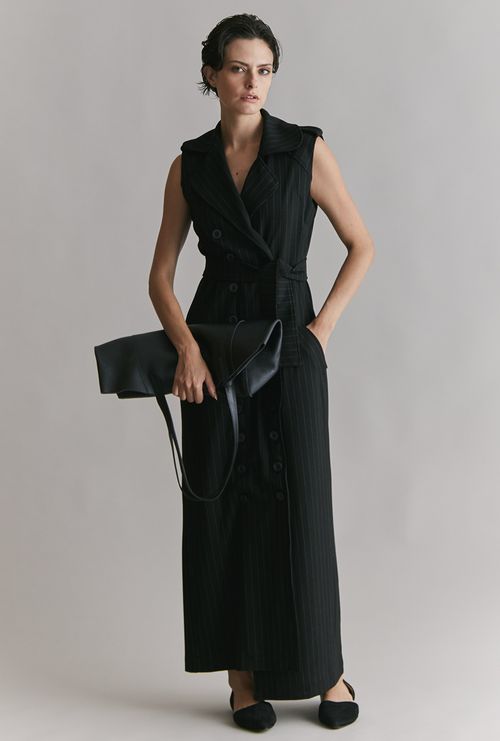 Vestido Babase Risca de Giz Cinza