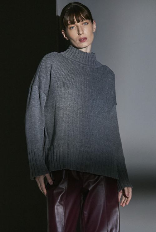 Blusa Honshu Tricot Gola Alta Cinza Mescla