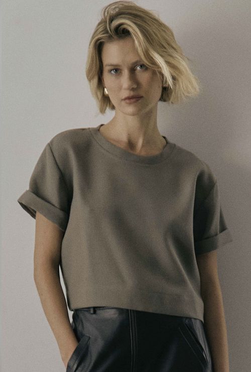 Blusa Cropped em  Lã  Bimios Fume