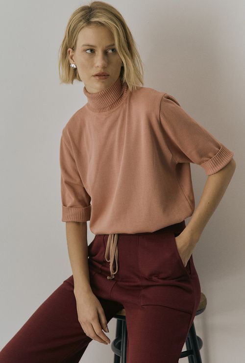 Blusa daroca tricot gola alta rose