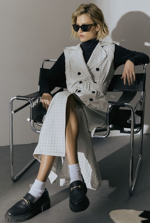 Vestido Babase Quadriculado Preto e Branco