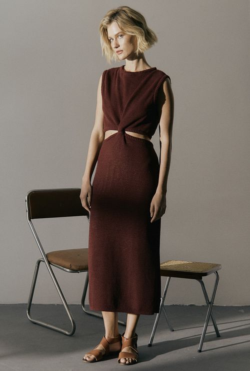Vestido agalega nó frontal bordeaux