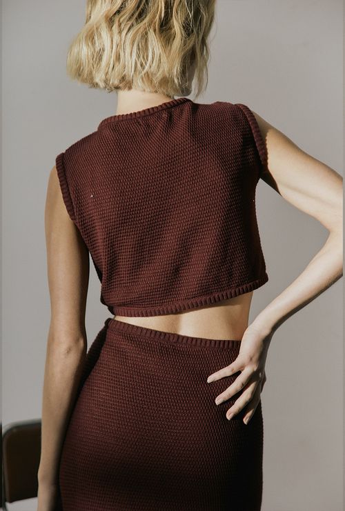 Vestido Agalega Tricot Nó Frontal Bordeaux