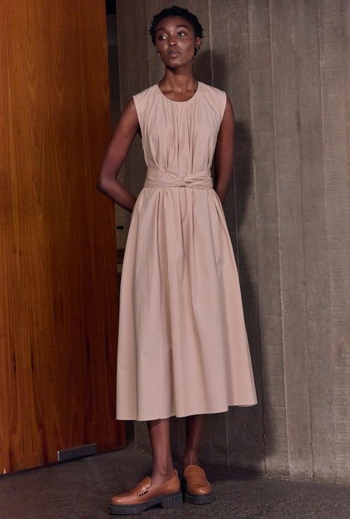 Vestido midi evase tortuga bege