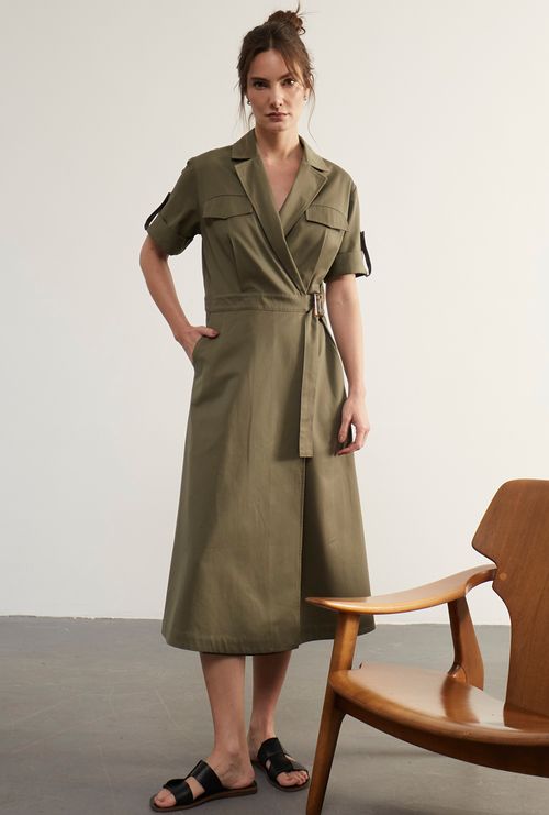 Vestido Midi Transpassado Chequia Verde escuro