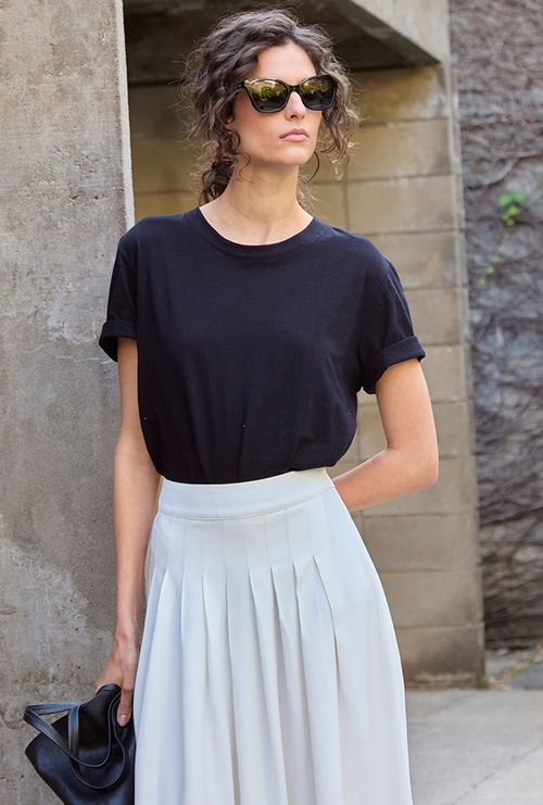 Saia Midi com pregas Cairu Crepe Patou Off White