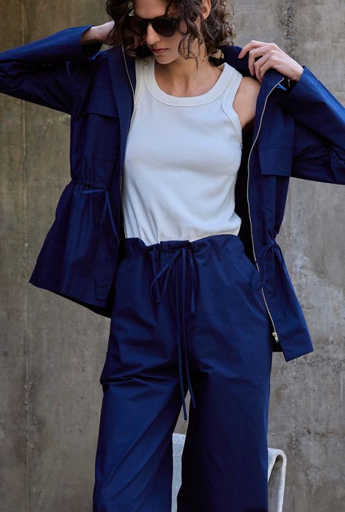 Calça Reta com Elastico Barra Cretaccio Marinho