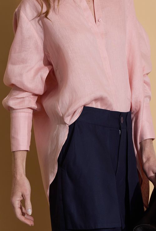 Camisa Cuba Oversized em Linho Rose