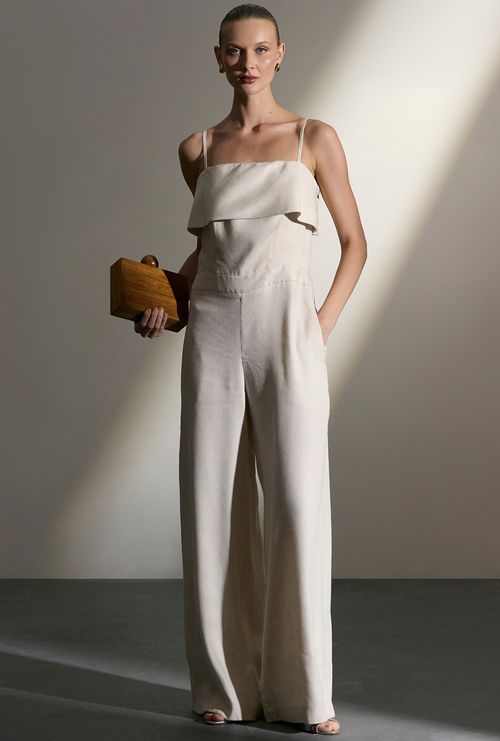 Macacao Pantalona com Pala Carousa Off White